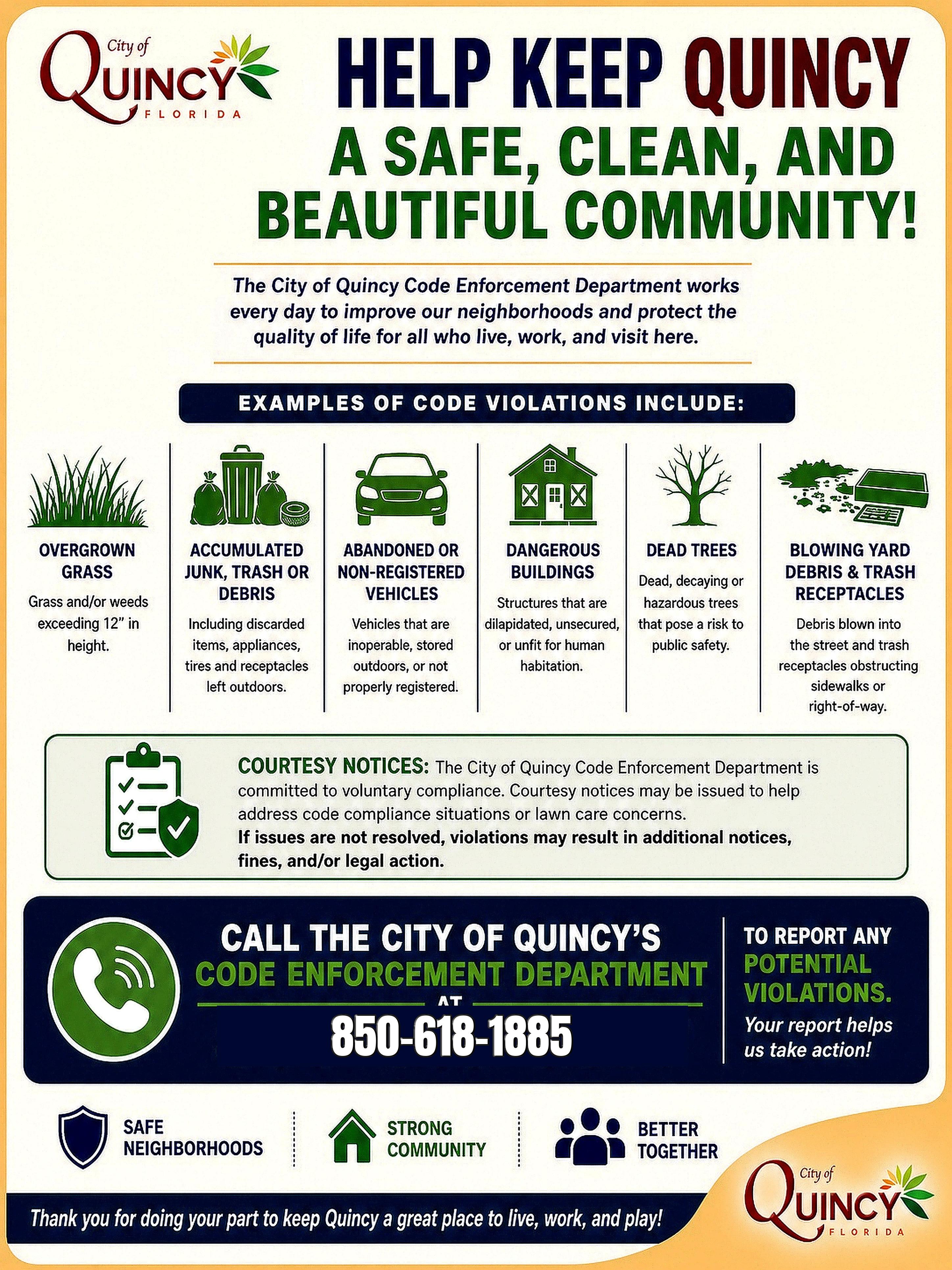 Code enforcement violation notice | Quincy, Florida