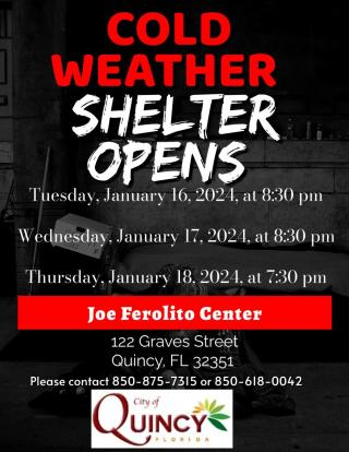 Cold Weather Shelter Opening Joe Ferolito Recreation Center