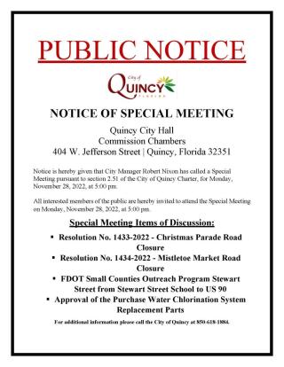 Notice of Special Meeting November 28, 2022