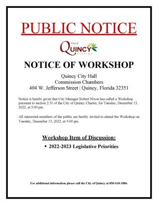 Notice of Workshop December 13, 2022