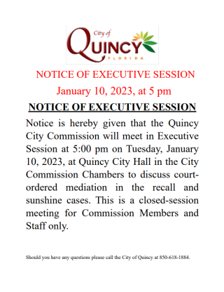 NOTICE OF EXECUTIVE SESSION January 10, 2023, at 5 pm