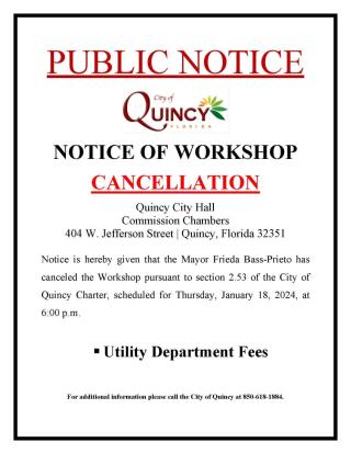NOTICE OF WORKSHOP CANCELLATION AND RESCHEDULING