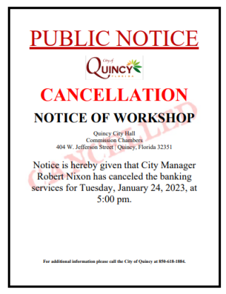 Cancellation Notice of Workshop January 24, 2023