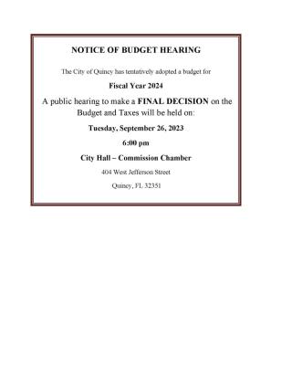 NOTICE OF BUDGET HEARING Fiscal Year 2024