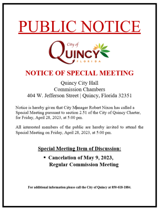 NOTICE OF SPECIAL MEETING April 28, 2023