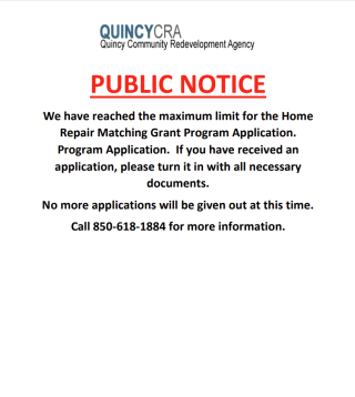 Quincy CRA Home Repair Matching Grant Limit Reached