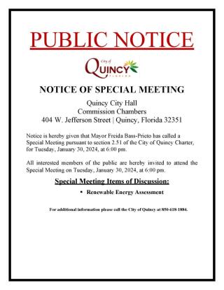 NOTICE OF SPECIAL MEETING Renewable Energy Assessment