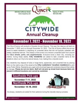 City Wide Cleanup November 7-18, 2022