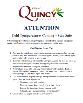 Cold Weather Safety Tips Important Information