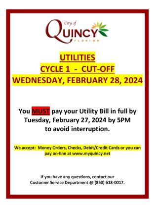 UTILITIES CYCLE 1 CUT-OFF WEDNESDAY, FEBRUARY 28, 2024