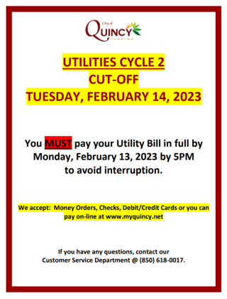 UTILITIES CYCLE 2 CUT-OFF TUESDAY, FEBRUARY 14, 2023