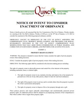 NOTICE OF INTENT TO CONSIDER ENACTMENT OF ORDINANCE January 10, 2023