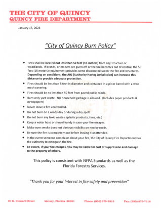 City of Quincy Burn Policy