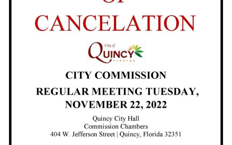 Notice of Cancellation Regular Commission Meeting Nov 22, 2022