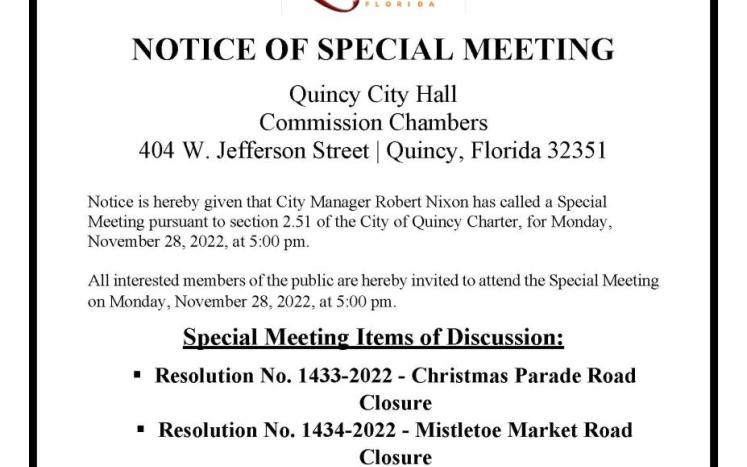 Notice of Special Meeting November 28, 2022