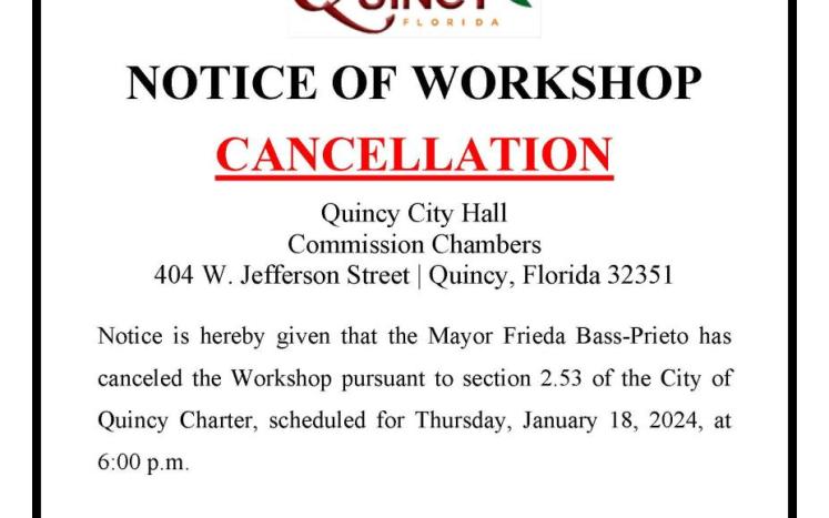 NOTICE OF WORKSHOP CANCELLATION AND RESCHEDULING
