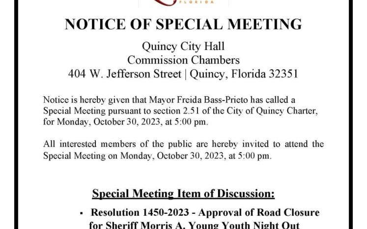 NOTICE OF SPECIAL MEETING Approval of Road Closure