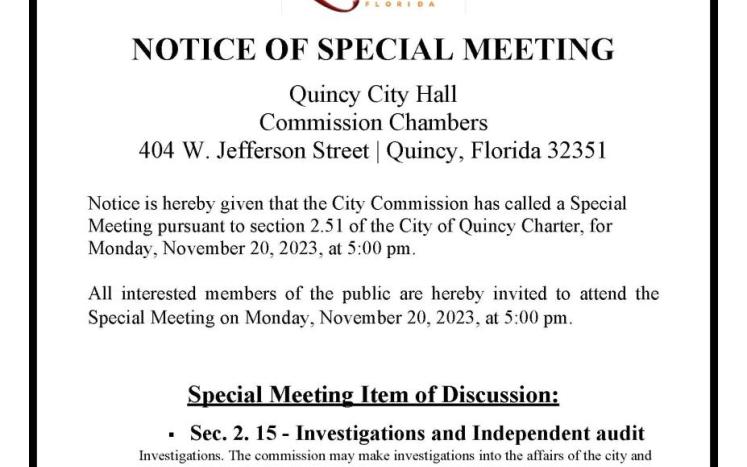 NOTICE OF SPECIAL MEETING November 20, 2023