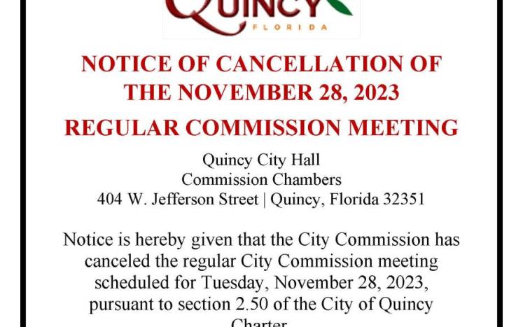 NOTICE OF CANCELLATION OF REGULAR COMMISSION MEETING November 28, 2023