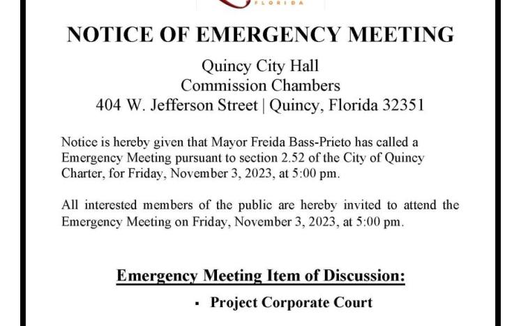 NOTICE OF EMERGENCY MEETING November 3, 2023, at 5:00 pm