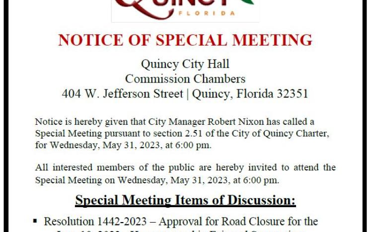 NOTICE OF SPECIAL MEETING MAY 31, 2023