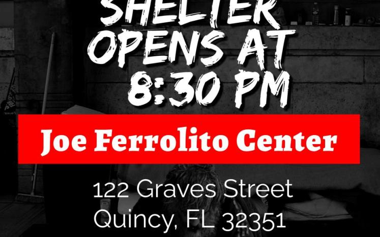 COLD WEATHER SHELTER OPEN JAN 9, 2024 at 8:30PM