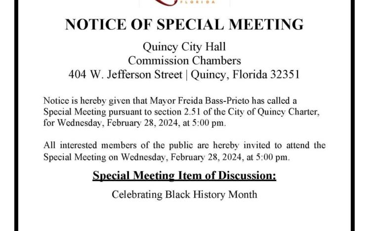 NOTICE OF SPECIAL MEETING Celebrating Black History Month