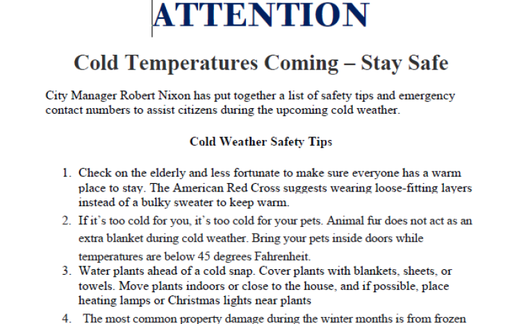 Cold Weather Safety Tips Important Information