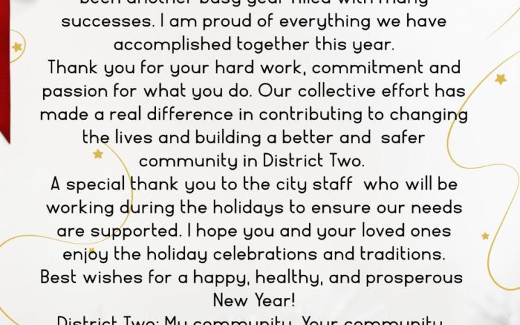District 2 Holiday Message Angela Grant Sapp, Mayor Pro-Tem