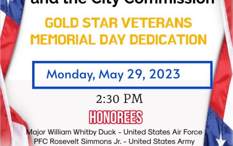 GOLD STAR VETERANS MEMORIAL DAY DEDICATION Monday, May 29, 2023