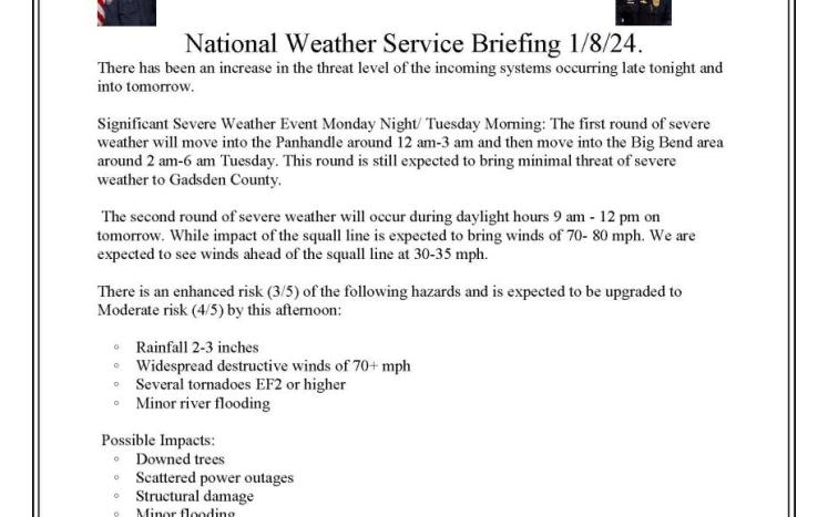 Weather Service Briefing 1/8/24 Significant Severe Weather Event